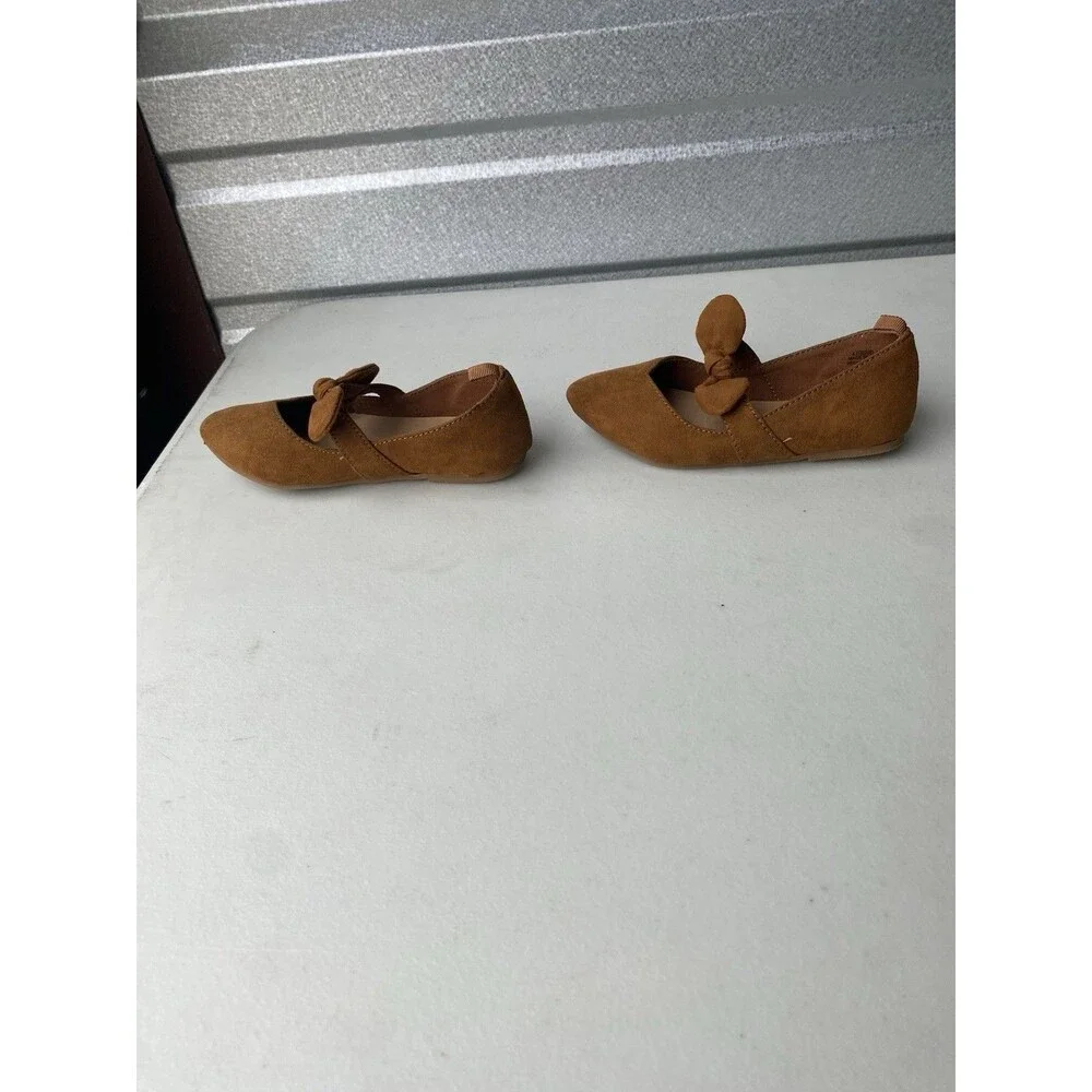 Old Navy Girls Ballet Flats Cognac Brown Bow Pointed Toe Shoes Size 8